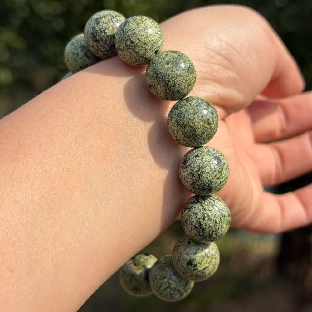 15mm chunky stretchable green Medicine King‎ Stone bracelet 1119
